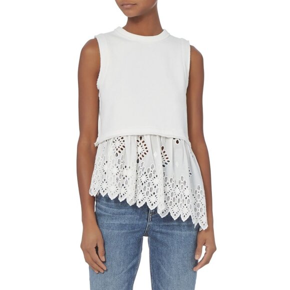 Sea New York Size XS White 100% Cotton Eyelet Combo Sleeveless Peplum Sweatshirt